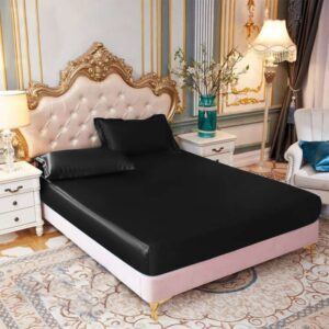 Satin Fitted Sheet – Black
