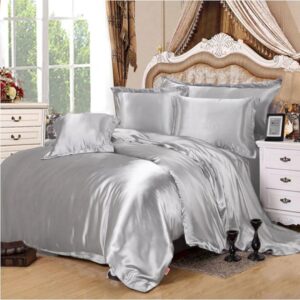 4 Pcs Satin Duvet Bed Set – Silver