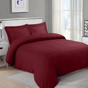 Duvet Cover King Size Set – 1 Duvet Cover with 2 Pillow Shams – 3 Pieces Comforter Cover with Zipper Closure – Ultra Soft Brushed – Maroon
