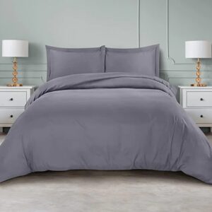 Duvet Cover King Size Set – 1 Duvet Cover with 2 Pillow Shams – 3 Pieces Comforter Cover with Zipper Closure – Ultra Soft Brushed – Grey